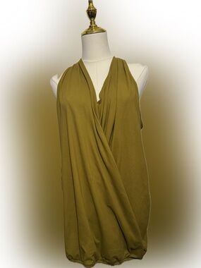 Zenana Outfitters Olive Halter Draped Crossover Tank
